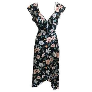 New Forever 21 Black White Floral Wrap Dress Large